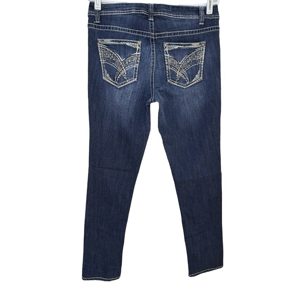 ND WEEKEND‎ Jeans Women's Sz 6 Dark Blue Skinny Embroidered Studs Stones Pockets